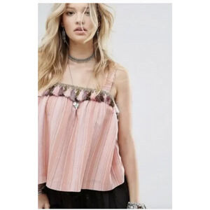 Honey Punch Tank Top Womens Small Striped Fringe Boho Festival Summer Tassel